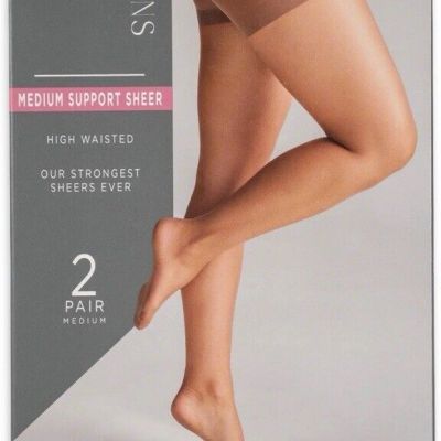 Silk Impressions Pantyhose Med Support Sheer 4 All day 2-Pack LG Coffee Bean